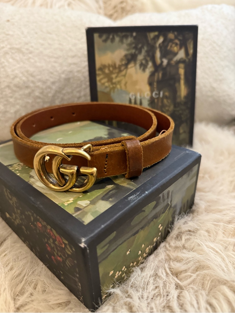 Gucci Brown Leather Belt with Gold Double G Buckle - Picture 2 of 8